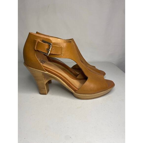 Sofft Dabney Brown Leather Open Toe Pumps Heels Womens Sandal Wooden Size 8.5 - Picture 5 of 12